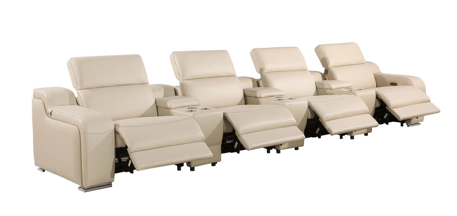 169" Italian Leather Reclining USB Sofa - Beige