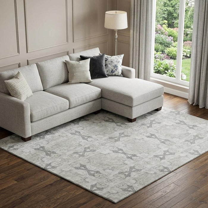 10' X 14' Floral Medallion Washable Area Rug With UV Protection (649498) - Ivory / Gray