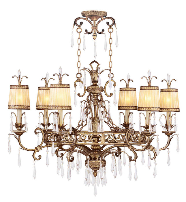 32" Six Light Metal Dimmable Chandelier With Shades - Gold