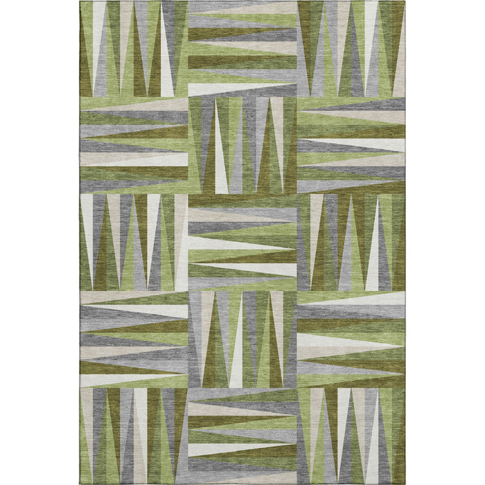 10' X 14' Geometric Washable Area Rug With UV Protection (679426) - Green / Ivory / Gray