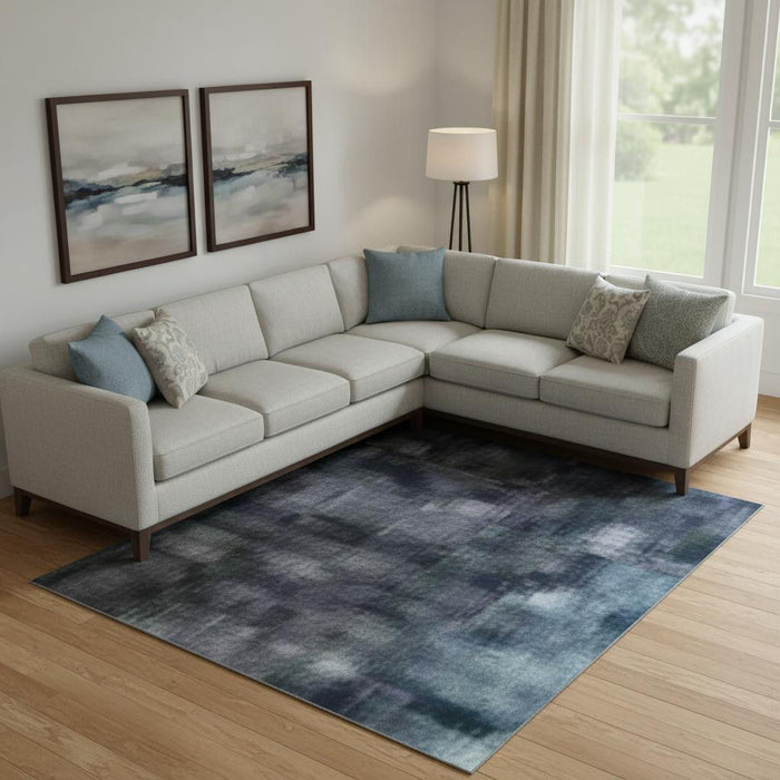 10' X 14' Abstract Washable Area Rug With UV Protection (705551) - Blue / Gold