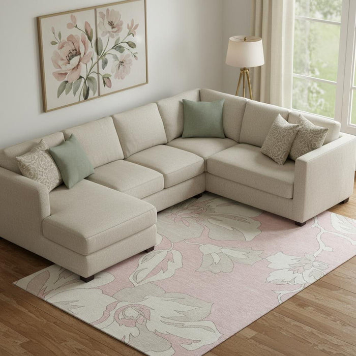 8' X 10' Floral Washable Area Rug With UV Protection (668009) - Pink / Ivory