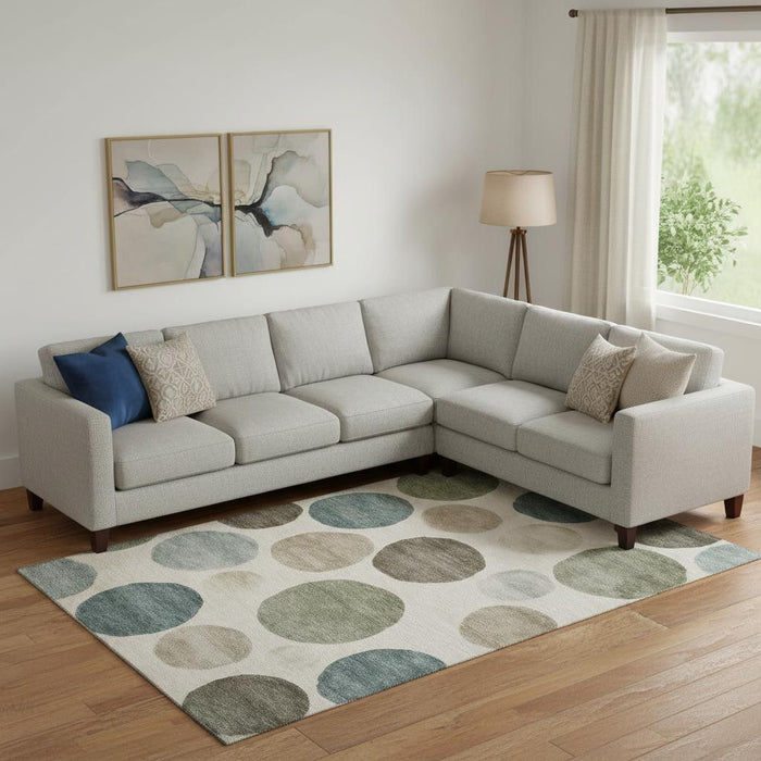 10' X 14' Geometric Washable Area Rug With UV Protection (716827) - Ivory / Teal