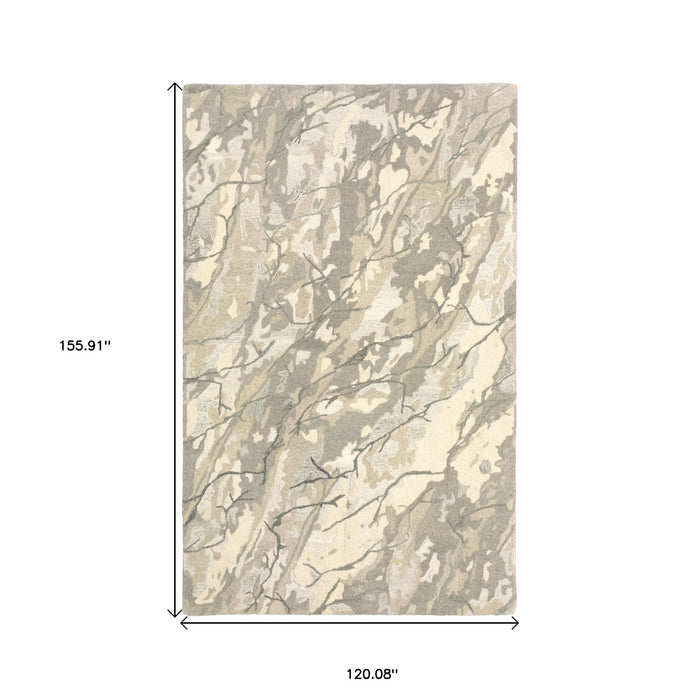 10' X 13' Wool Abstract Hand Tufted Area Rug - Beige And Ivory
