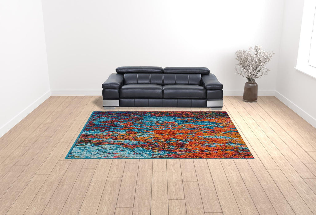 9' x 12' Abstract Power Loom Area Rug - Blue And Orange