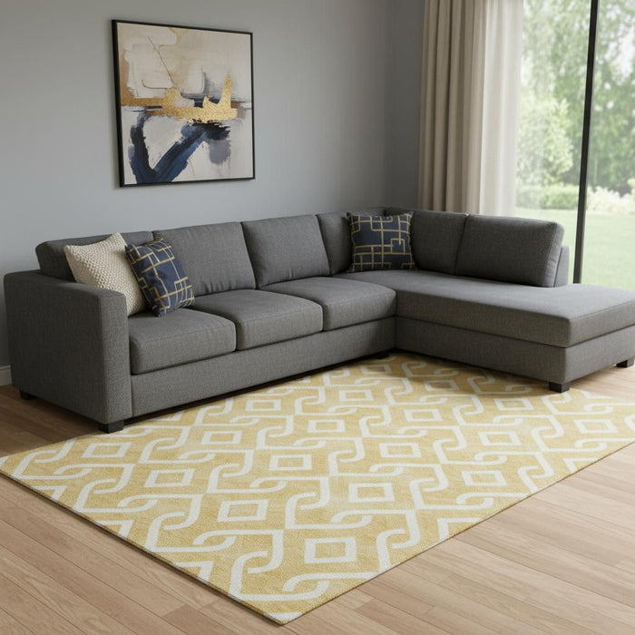 8' X 10' Geometric Washable Area Rug With UV Protection (652507) - Gold / Ivory