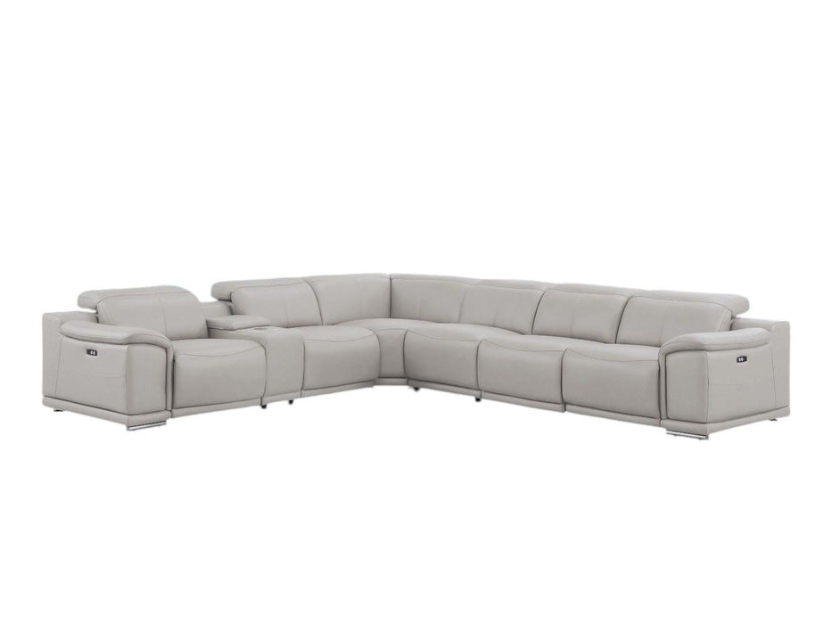Leather Modular L-Shaped Seven Piece Corner Sectional With Console - Ash / Gray