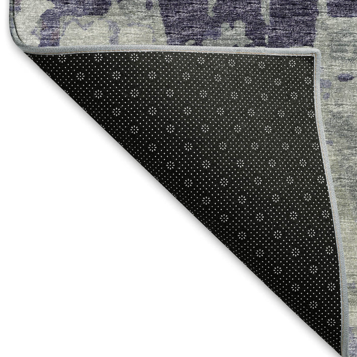 10' X 14' Abstract Washable Area Rug Polyester With UV Protection - Purple / Gray