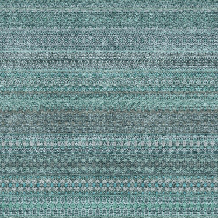 10' X 14' Striped Washable Area Rug With UV Protection (647560) - Turquoise / Ivory