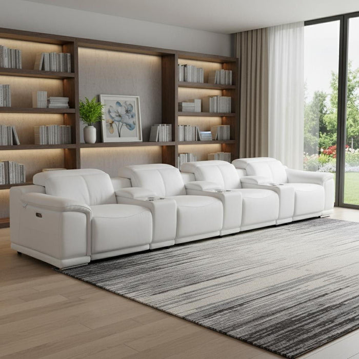 Italian Leather Reclining Metal USB Sofa (720416) - White