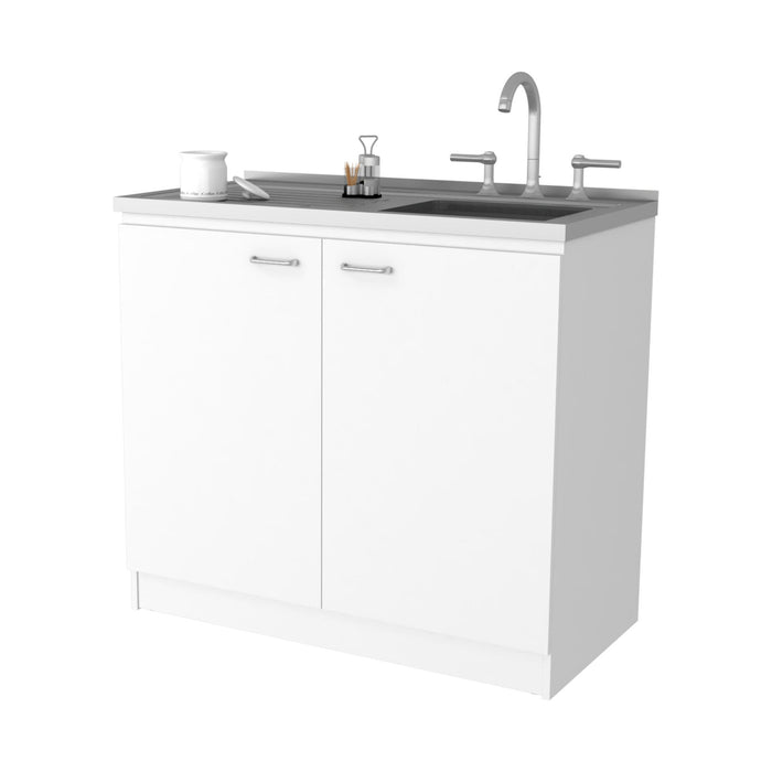Stainless Steel Accent Cabinet With Two Shelves - White