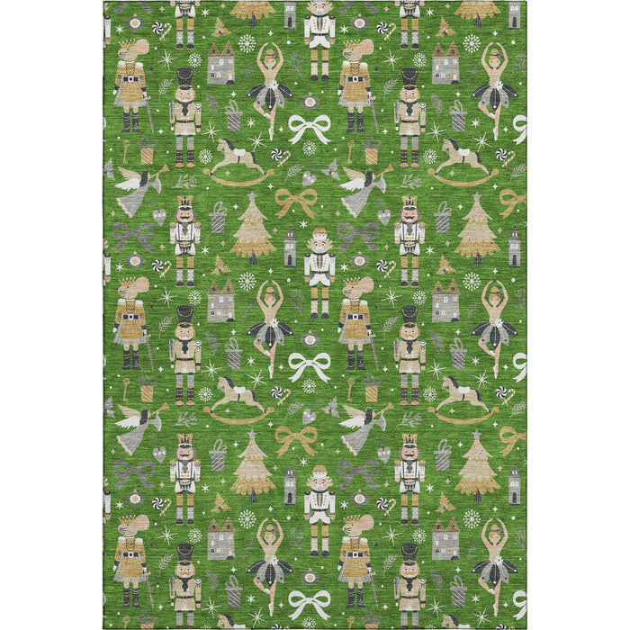 10' X 14' Floral Washable Area Rug With UV Protection (702449) - Green / Gold / Gray