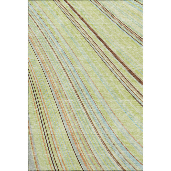 10' X 14' Striped Washable Area Rug With UV Protection (677447) - Artichoke Green / Brown / Beige