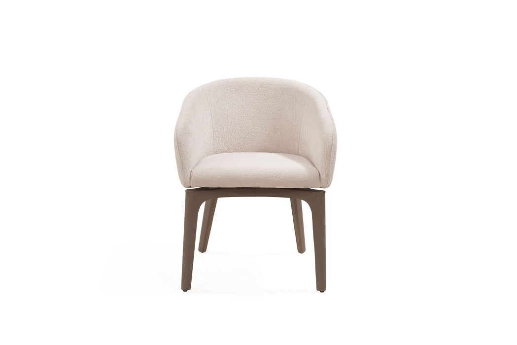 Boucle Faux Leather Dining Arm Chair - Taupe / Brown