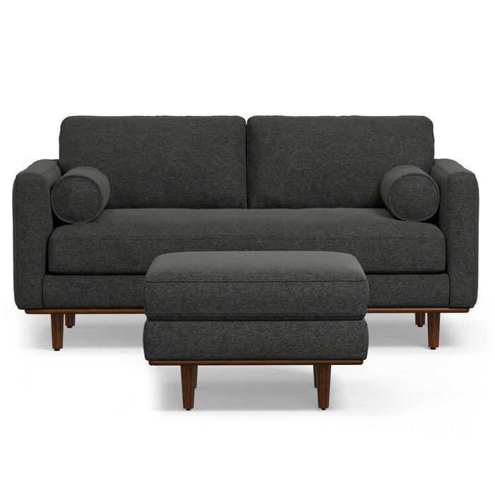 72" 2 Piece Living Room Set Fabric Sofa With Ottoman, Brown Legs - Gray