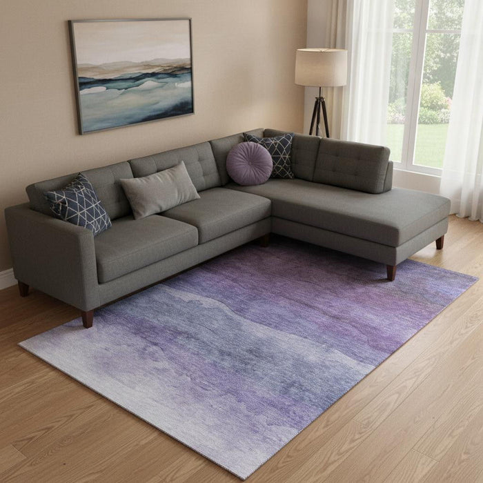 10' X 14' Striped Washable Area Rug With UV Protection (697584) - Purple / Plum