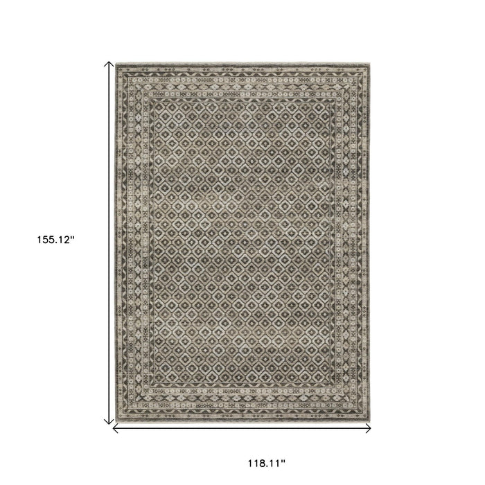 10' X 13' Diamond Area Rug With Fringe - Gray And Beige