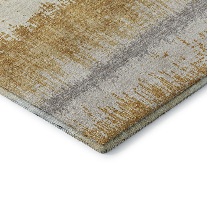 10' X 14' Striped Washable Area Rug With UV Protection (679510) - Gold / Gray / Ivory