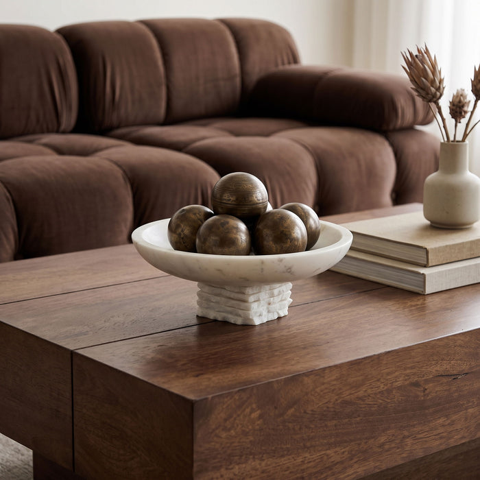 Genuine marble bowl from Meridian Furniture's Colannade collection, showcasing smooth, polished marble with elegant veining.