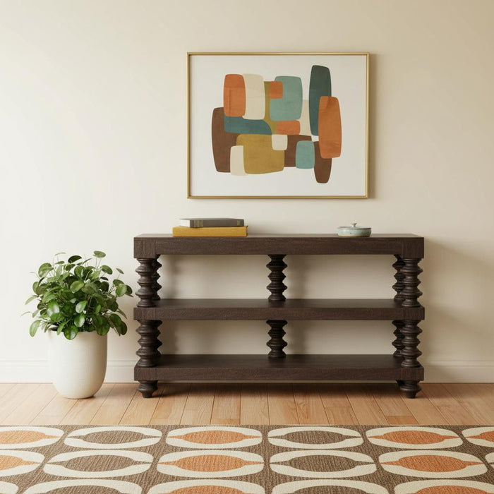 Solid Wood Solid Console Table With Shelf With Two Drawers (719174) - Brown