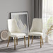 Set of two white modern dining chairs with sponge-filled seats, solid wood and metal legs, ideal for restaurants and living rooms.