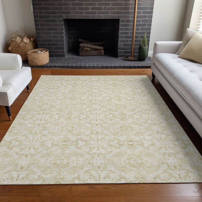 9' X 12' Medallion Washable Area Rug With UV Protection - Tan And Beige