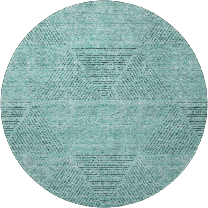 8' Geometric Washable Round Rug With UV Protection - Teal And Gray