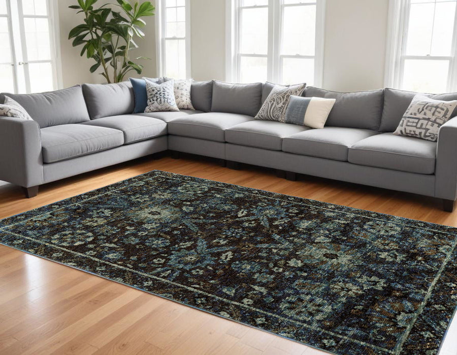 7' x 10' Oriental Power Loom Area Rug - Navy Blue