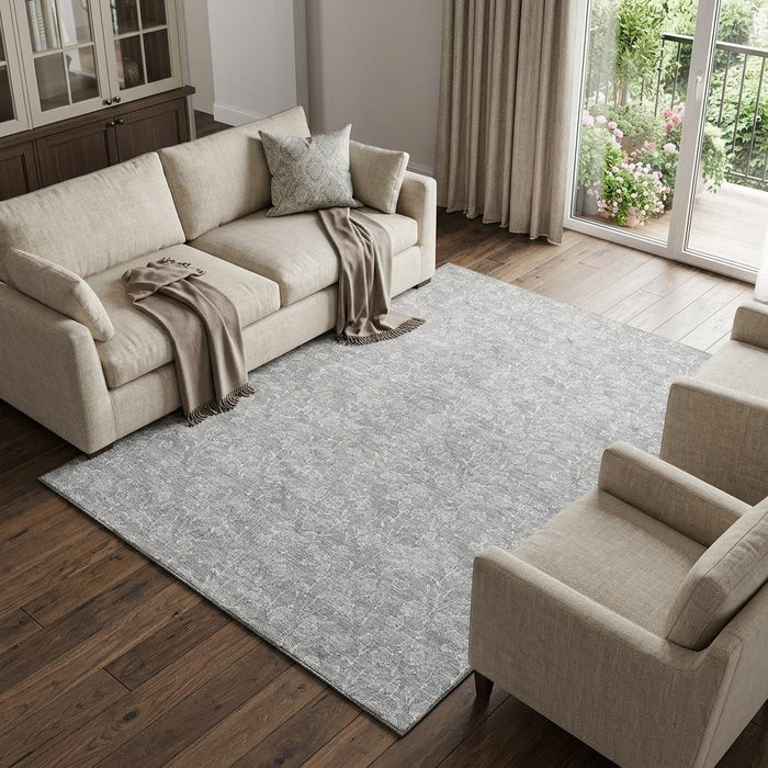 10' X 14' Floral Washable Area Rug With UV Protection (656424) - Silver / Ivory