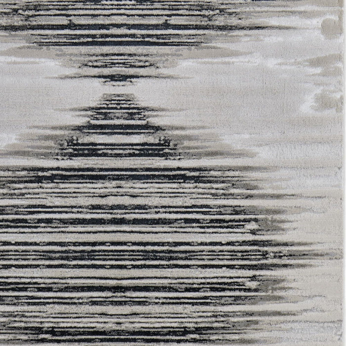 9' x 12' Geometric Power Loom Area Rug - Black And Silver