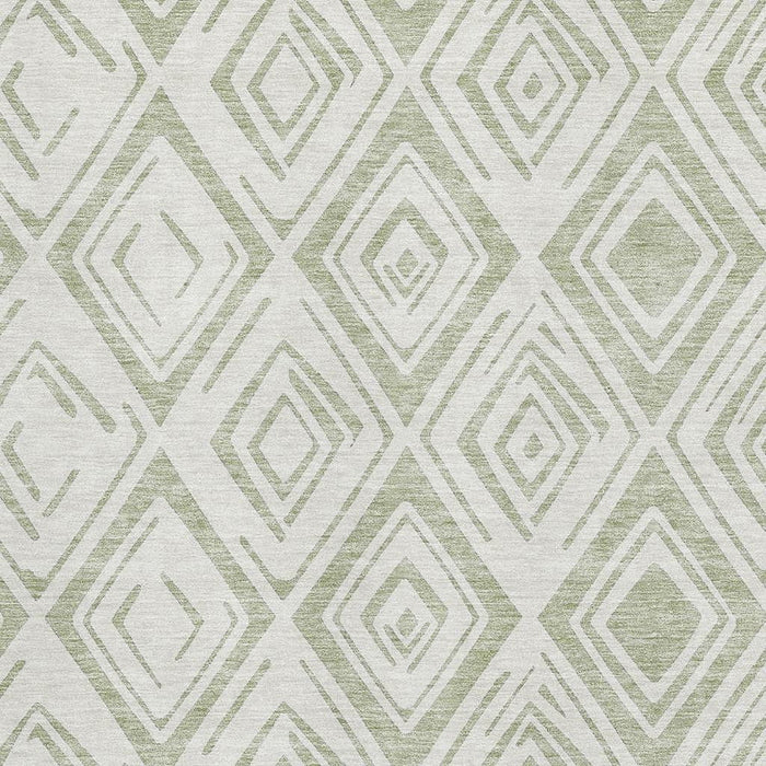 9' X 12' Diamond Washable Area Rug With UV Protection - Artichoke Green And Ivory