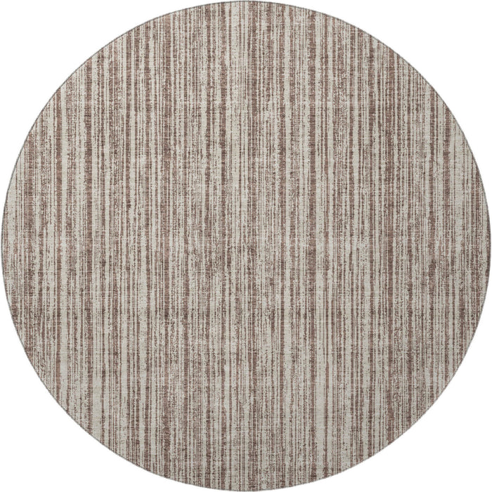 8' Striped Washable Round Rug With UV Protection - Brown And Ivory
