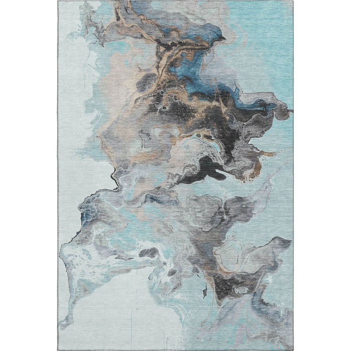 10' X 14' Abstract Washable Area Rug With UV Protection (697278) - Teal / Silver / Beige