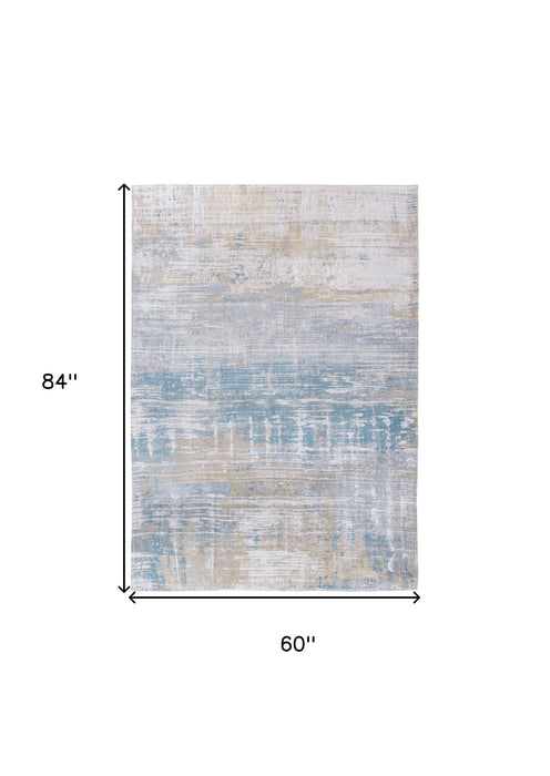 6' x 8' Abstract Non Skid Area Rug - Blue And Yellow