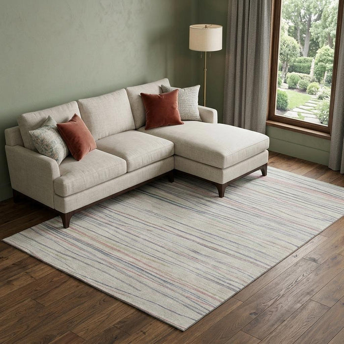 10' X 14' Striped Washable Area Rug With UV Protection (694707) - Beige / Pink / Purple