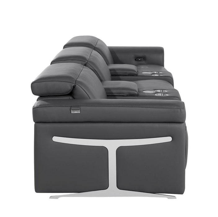 Top Grain Leather Reclining Metal USB Sofa (720367) - Dark Gray