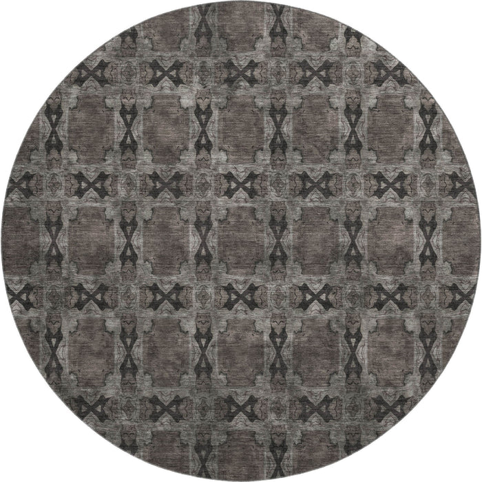 8' Floral Medallion Washable Round Rug With UV Protection (649483) - Gray / Charcoal