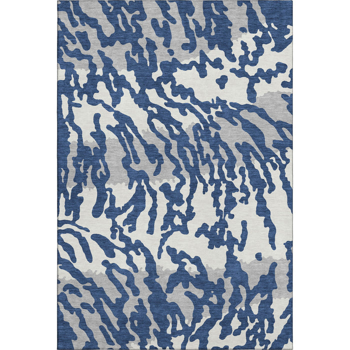 10' X 14' Animal Print Washable Area Rug With UV Protection (669462) - Navy Blue / Ivory