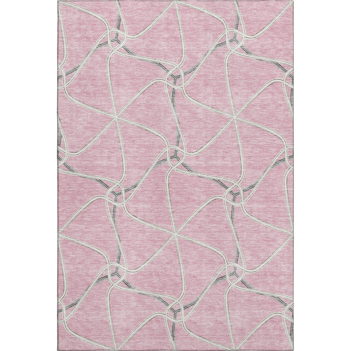 10' X 14' Geometric Washable Area Rug With UV Protection (675396) - Pink / Ivory / Gray