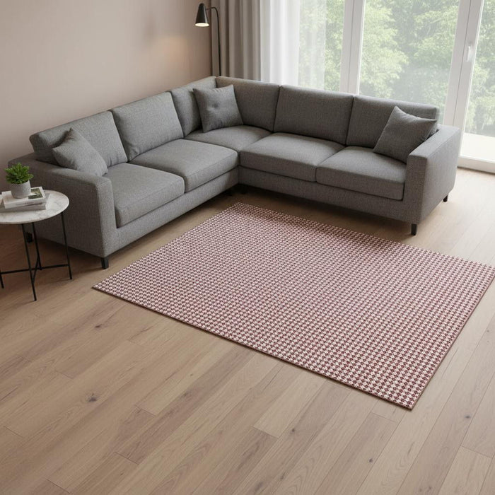 9' X 12' Houndstooth Washable Area Rug With UV Protection (645156) - Red / White