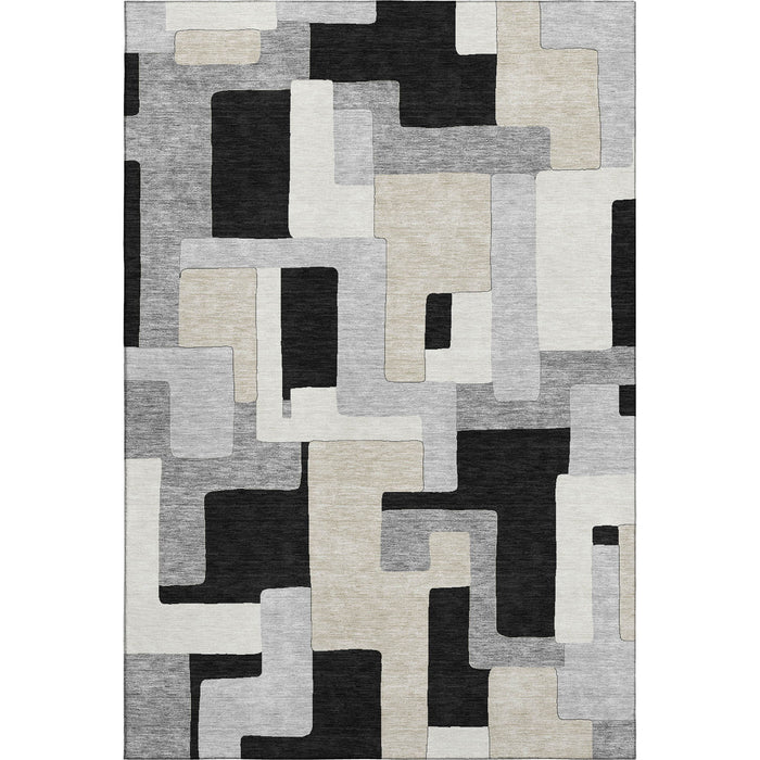 10' X 14' Geometric Washable Area Rug With UV Protection (675696) - Black / Ivory / Beige