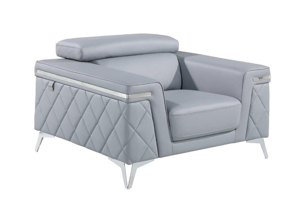 Top Grain Leather Club Chair - Light Blue And Silver