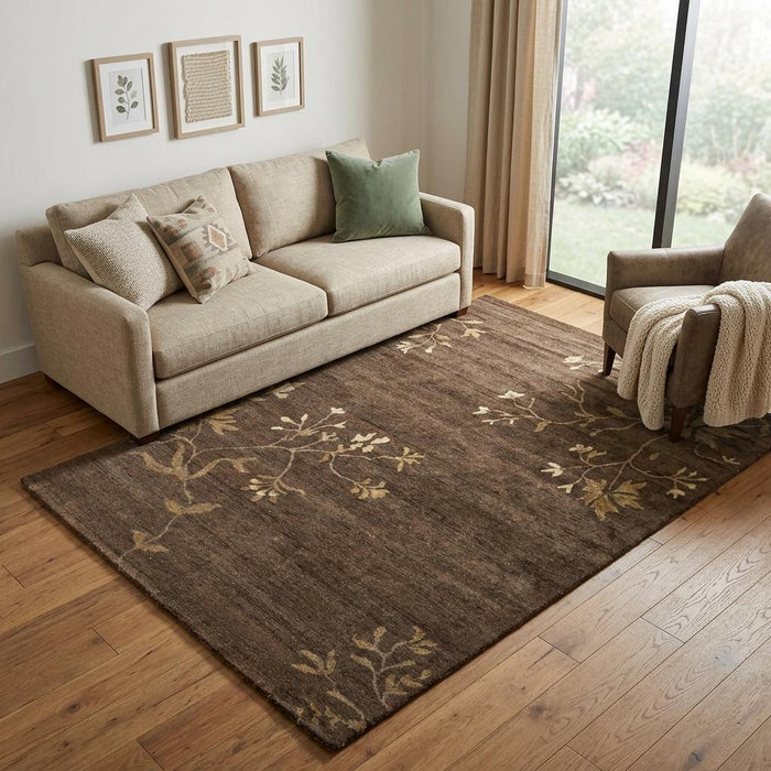 5' X 8' Wool Floral Hand Knotted Area Rug (744186) - Green / Gold