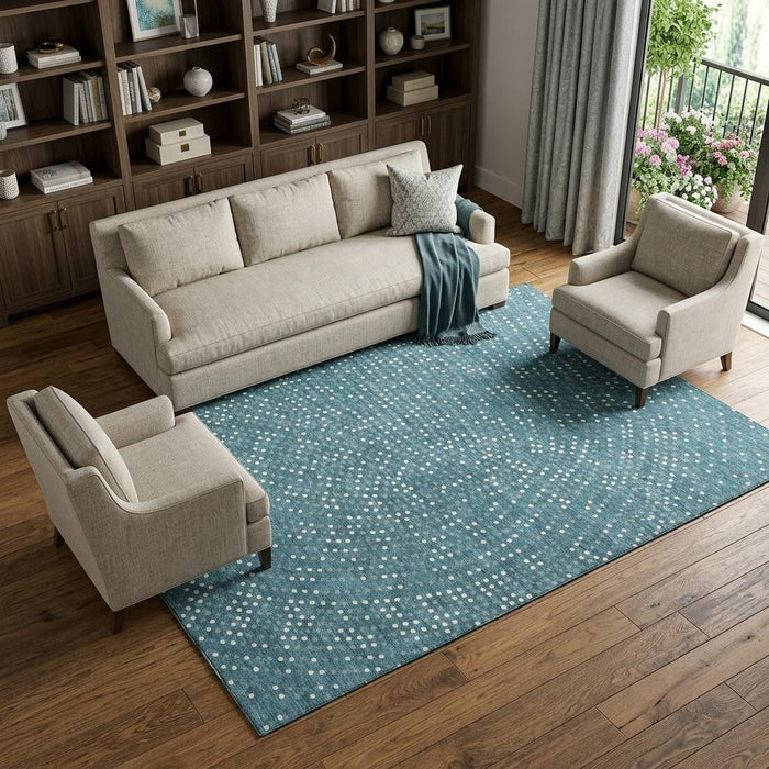 10' X 14' Polka Dot Washable Area Rug With UV Protection (680211) - Teal / Ivory