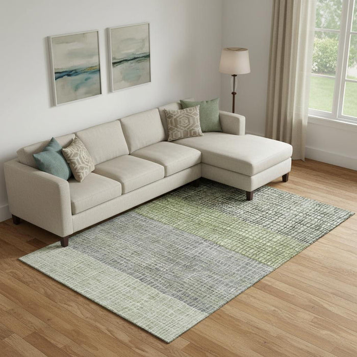 10' X 14' Geometric Washable Area Rug With UV Protection (704999) - Artichoke Green / Ivory / Gray
