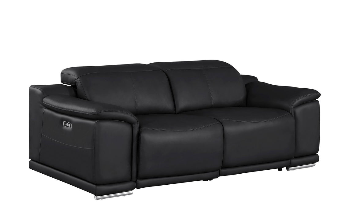 Leather Power Reclining Loveseat (643818) - Black / Silver