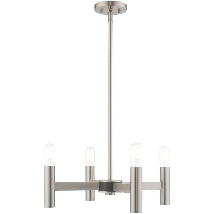 19" Four Light Dimmable Chandelier With Shades - Nickel