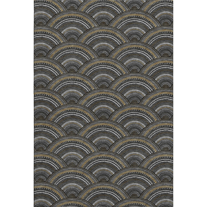 10' X 14' Geometric Washable Area Rug With UV Protection (677675) - Black / Gray / Gold