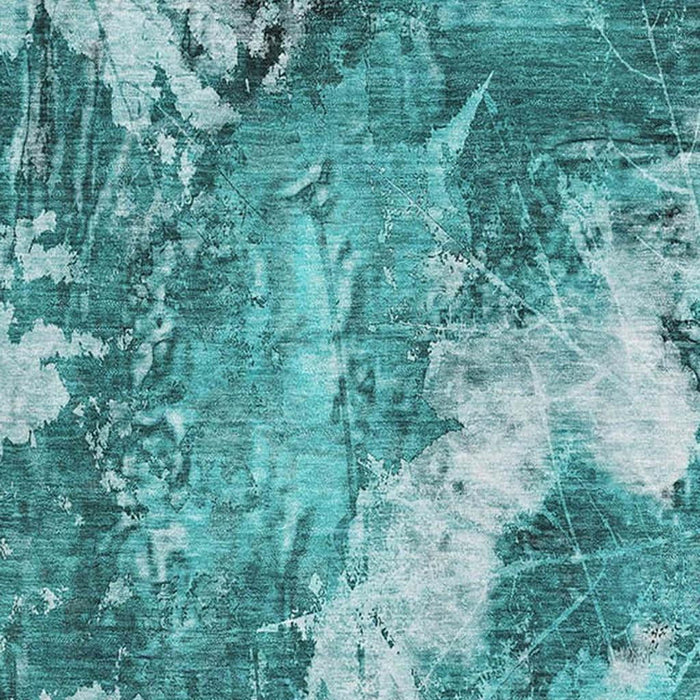 10' X 14' Floral Washable Area Rug With UV Protection (649096) - Teal / Ivory