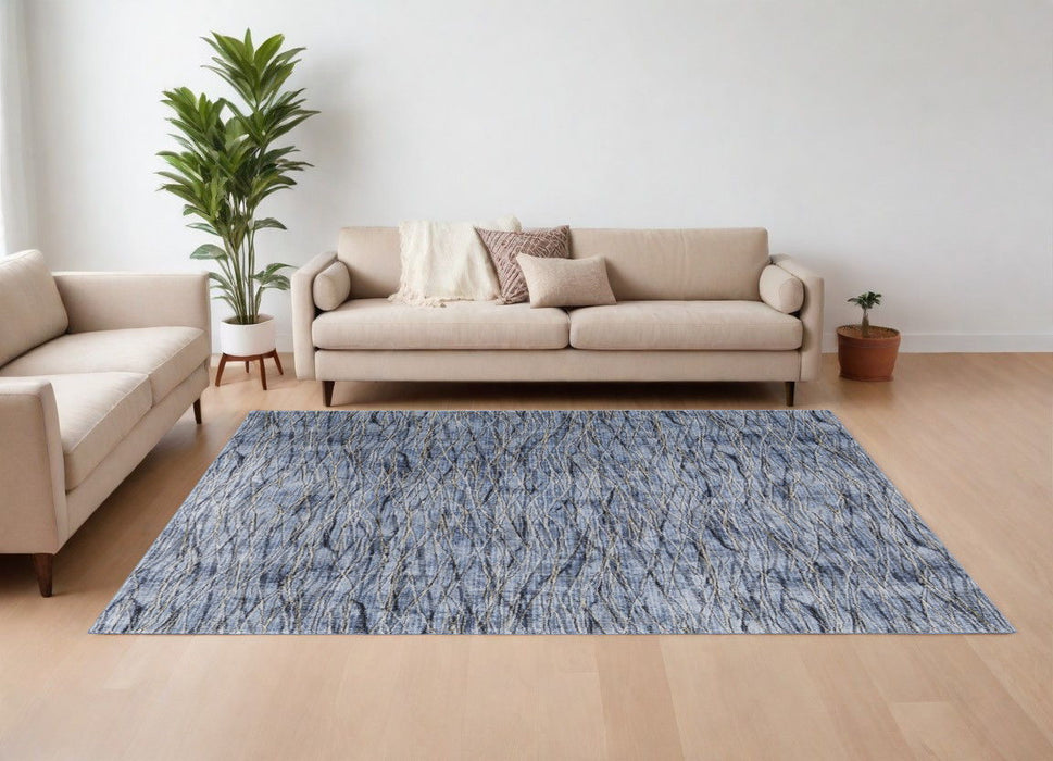7' x 10' Abstract Power Loom Area Rug - Blue Ivory And Tan
